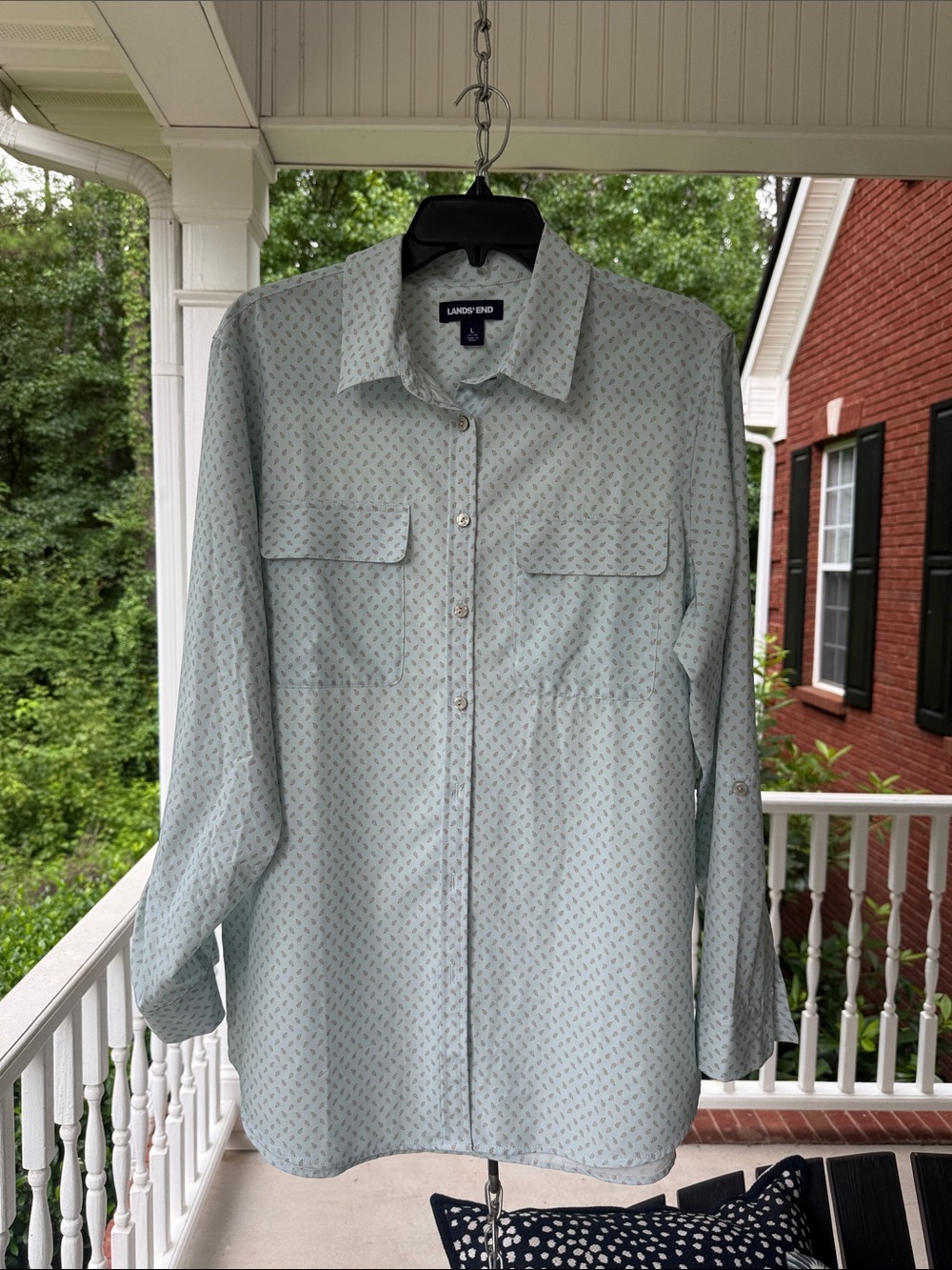Lands' End Light Blue Micro-Print Button-Down Shirt